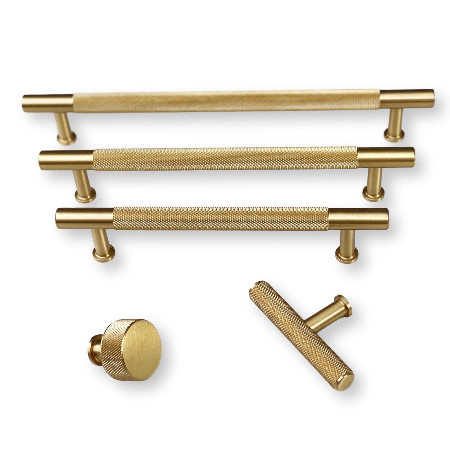 Unlacquered Brass Emmeline Cabinet Knobs and Drawer Pull