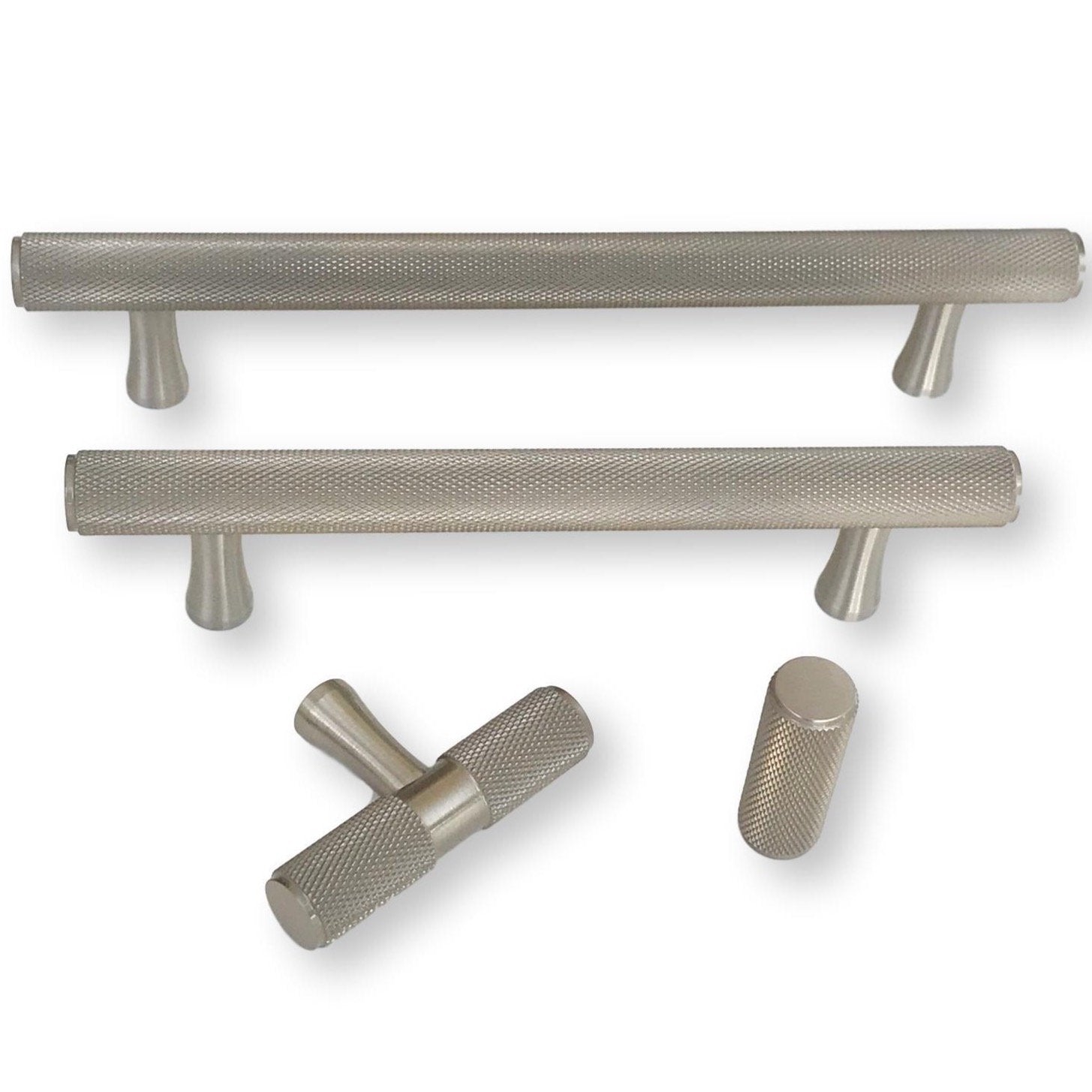 Brass Solid Texture Knurled Drawer Pulls and Knobs in Satin Brass
