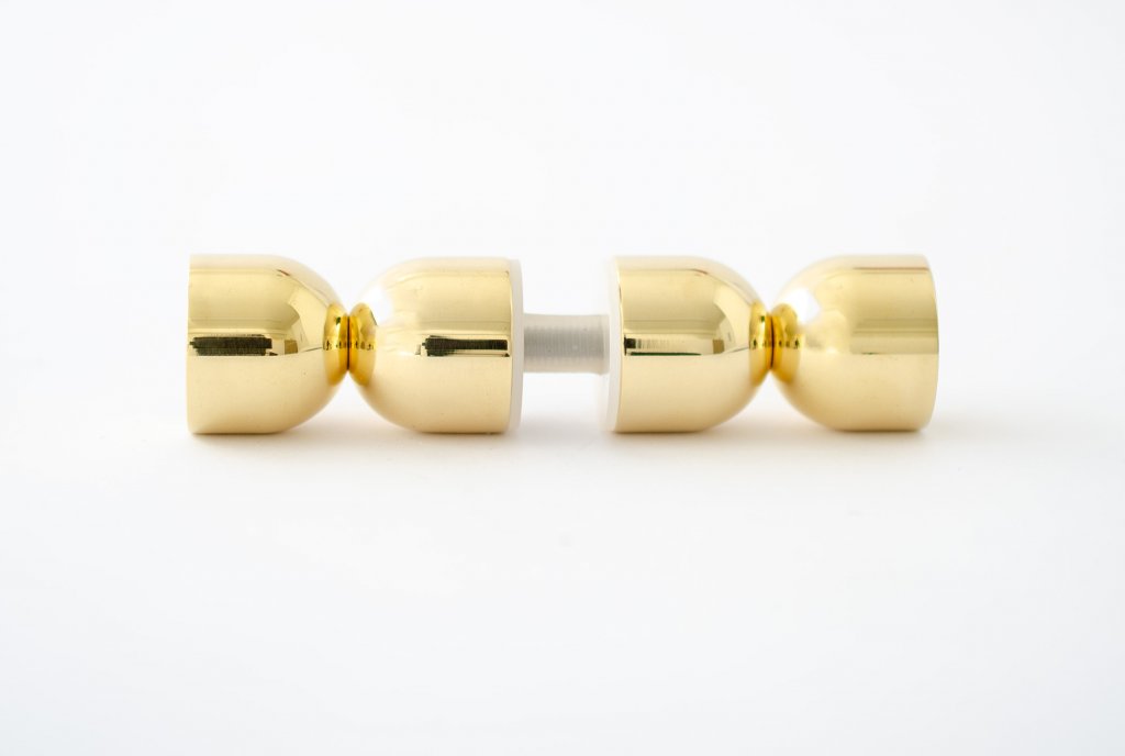 Glass Shower "Double Cup" Round Polished Brass Back to Back Door Knob - Forge Hardware Studio