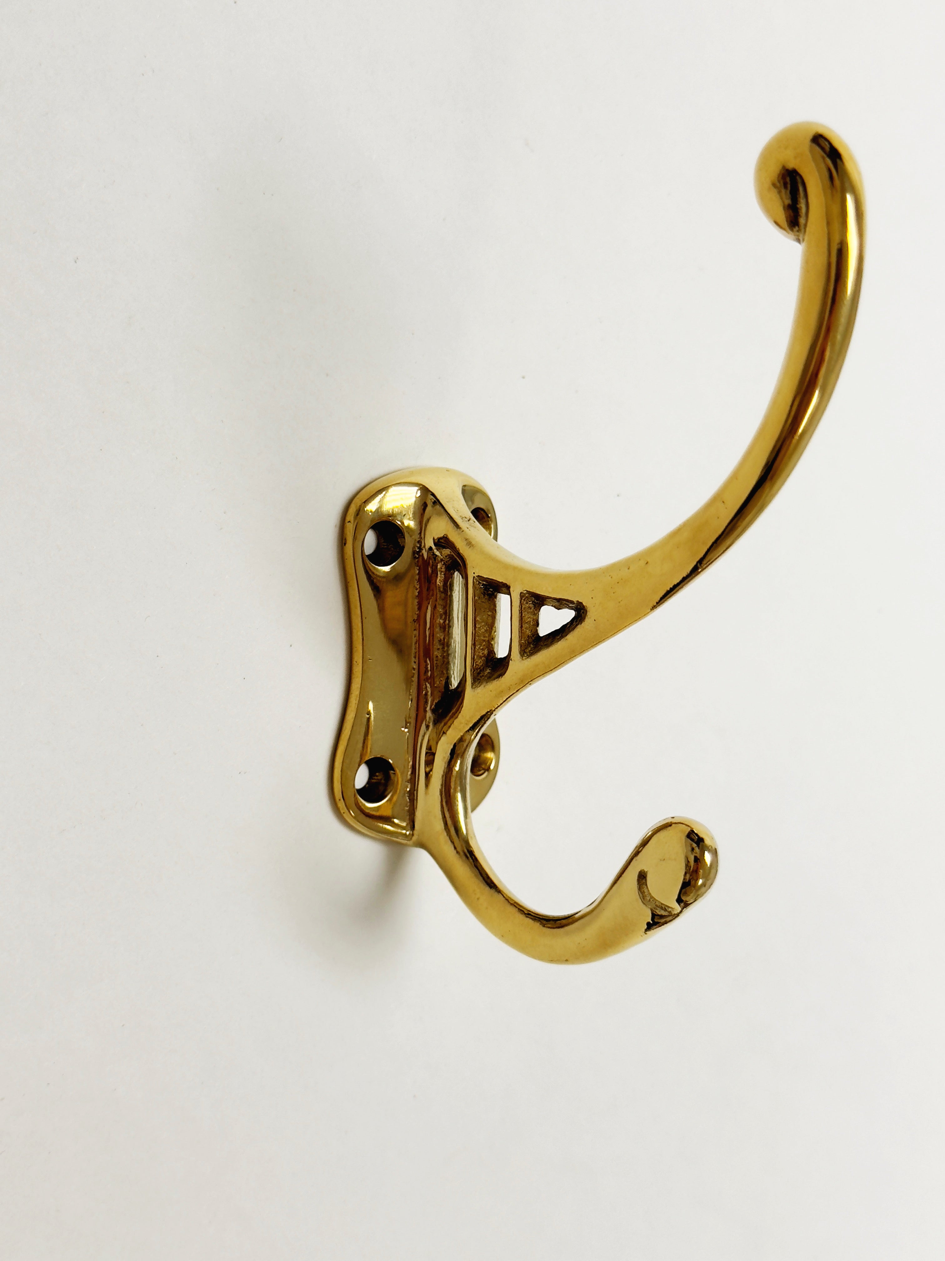 Polished Unlacquered Brass "Double" Wall Hook - Forge Hardware Studio