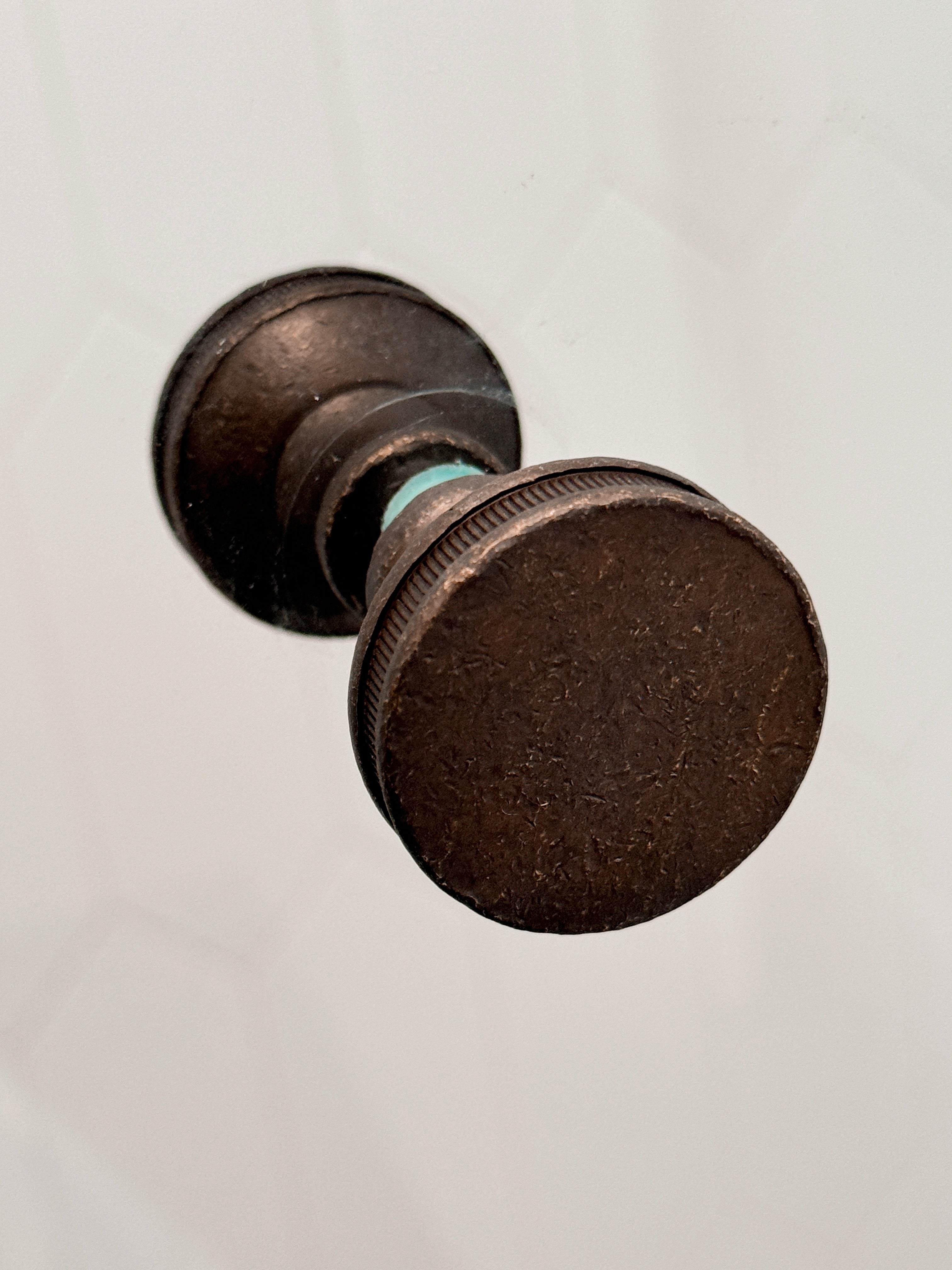 Round Distressed Bronze "Reeded" Round Glass Shower Knob