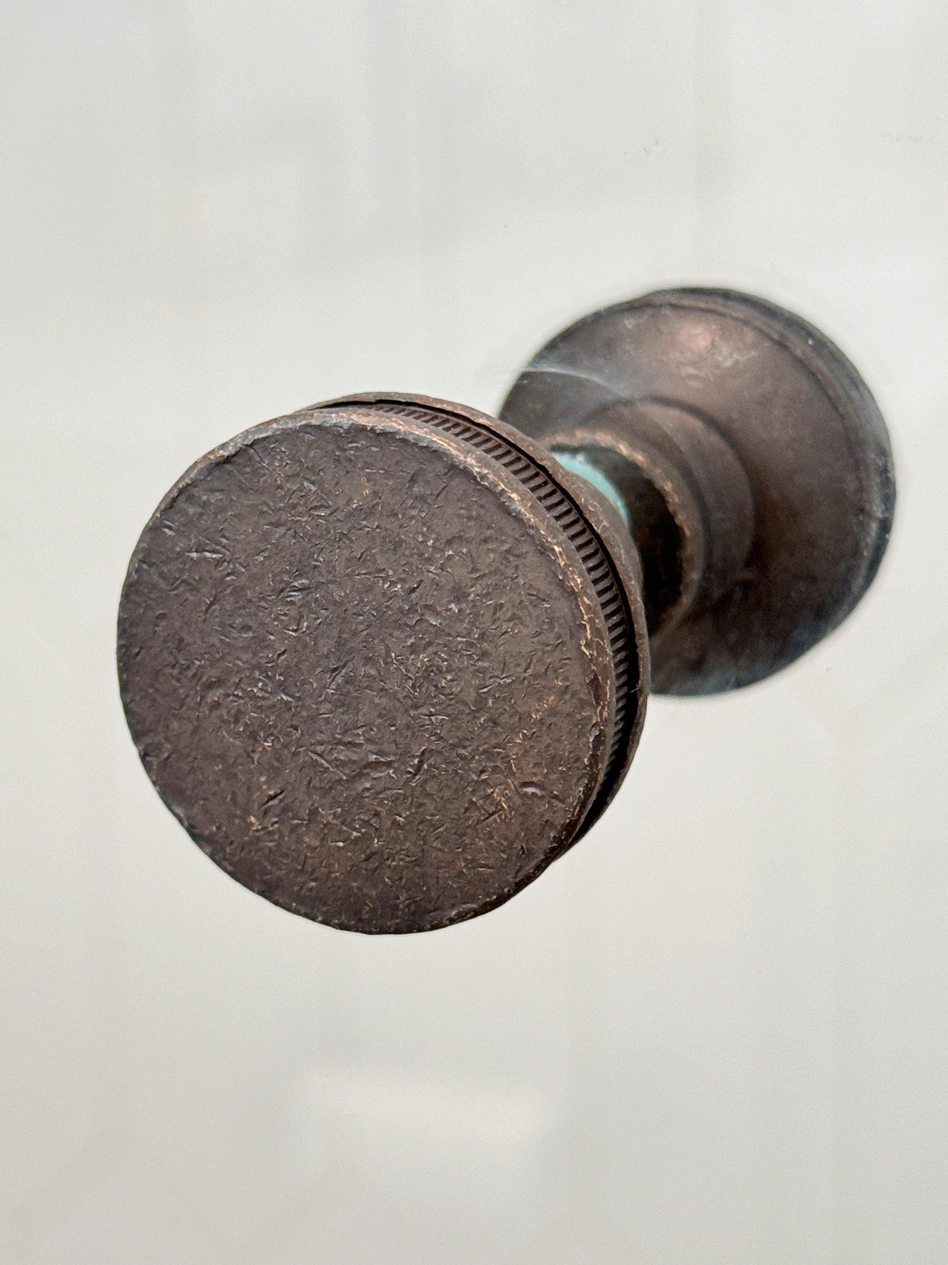 Round Distressed Bronze "Reeded" Round Glass Shower Knob