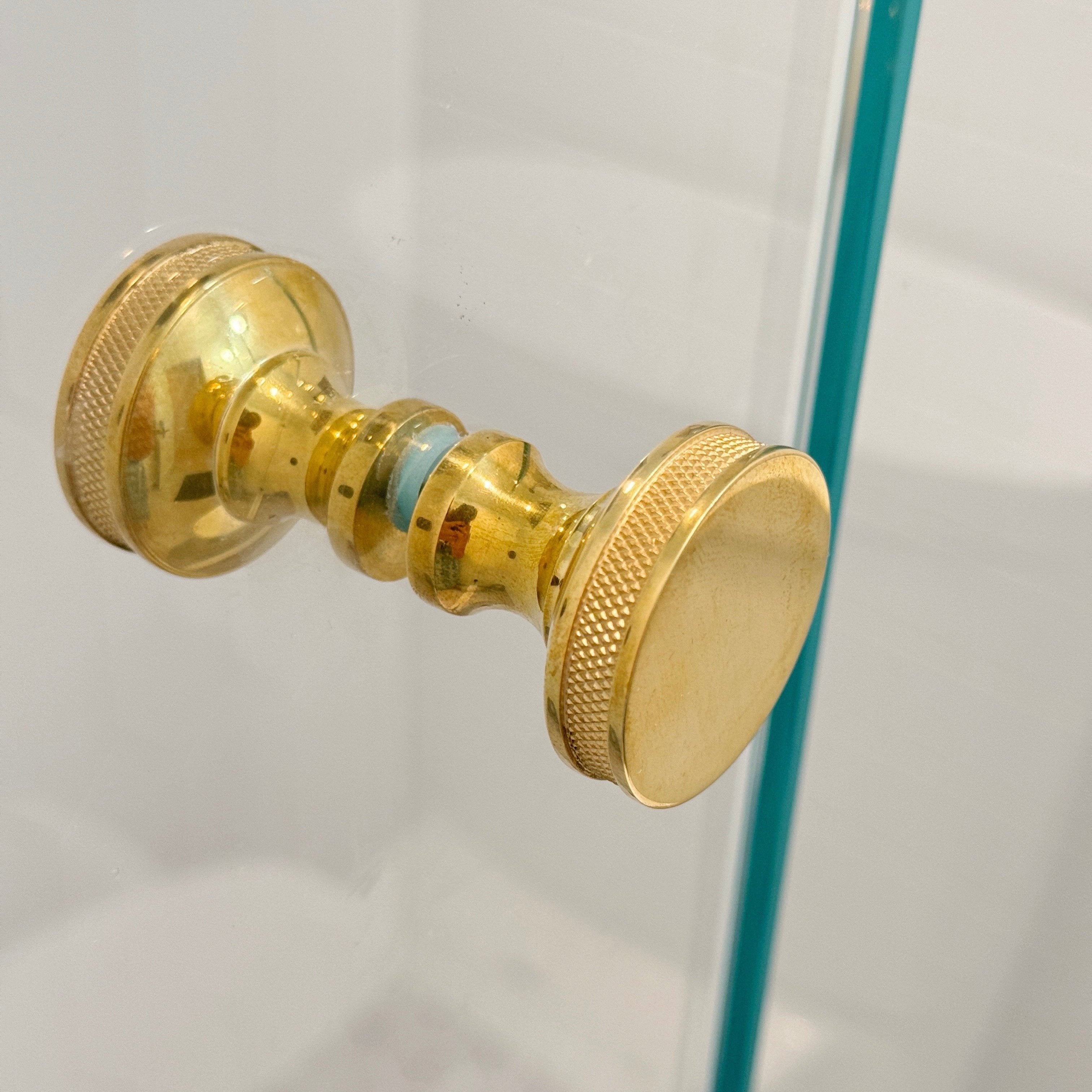 Round Unlacquered Brass "Knurled" Round Glass Shower Knob