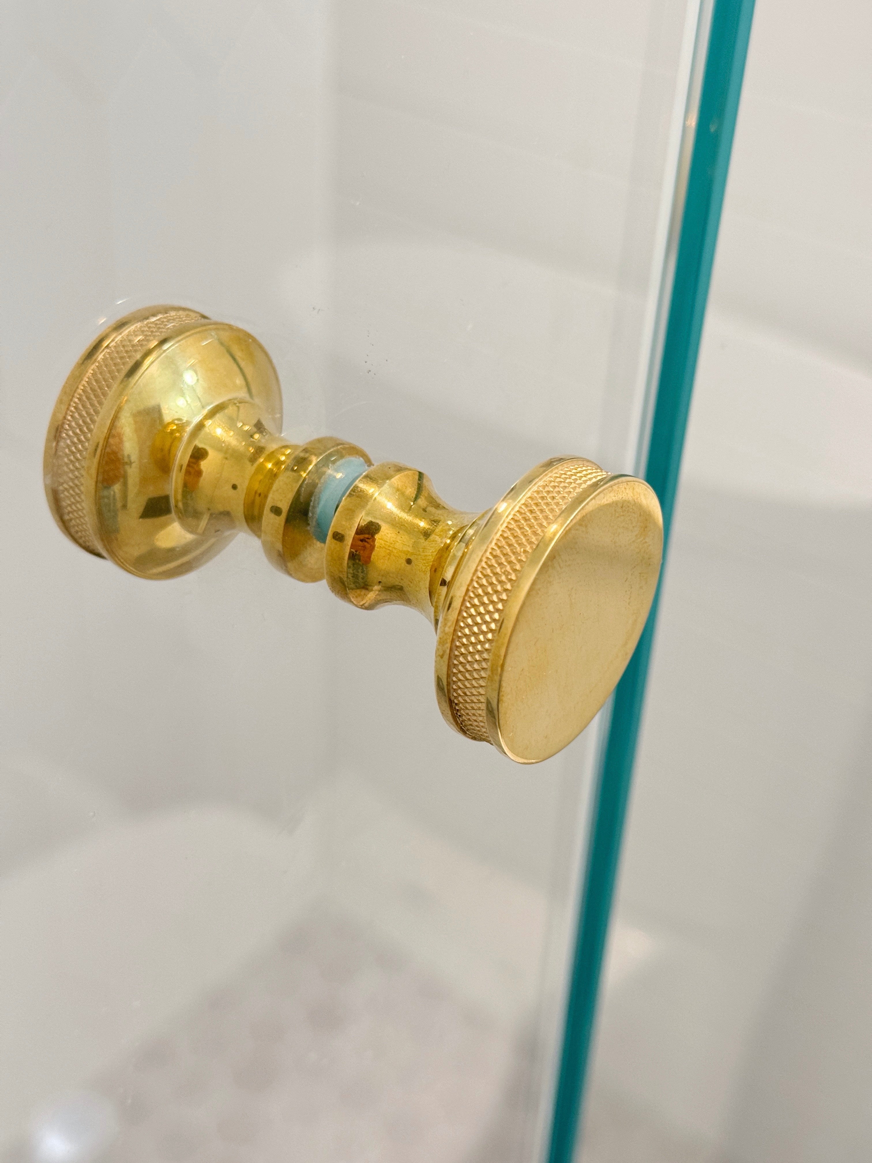 Round Unlacquered Brass "Knurled" Round Glass Shower Knob