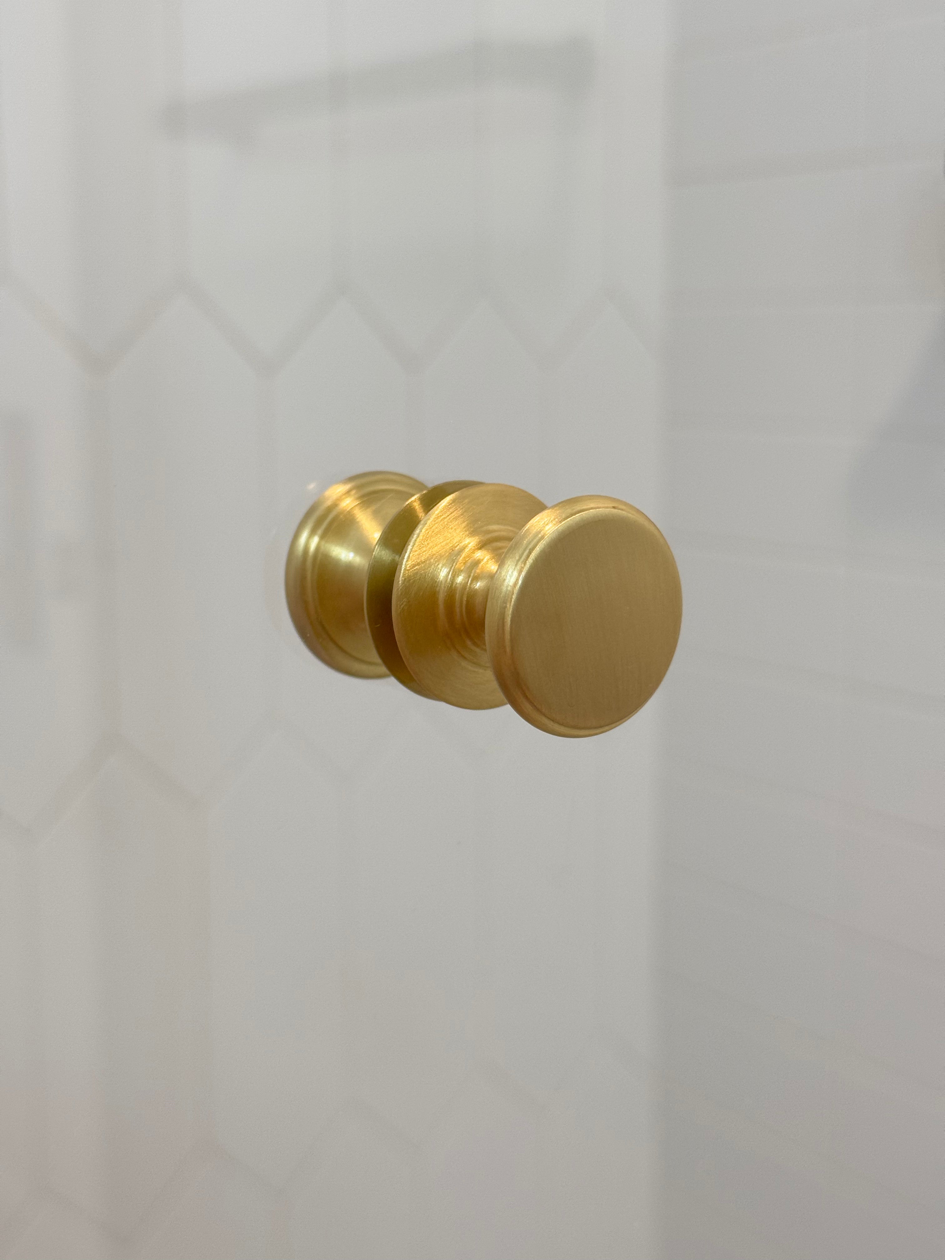 Round Satin Brass "Penny" Round Glass Shower Knob