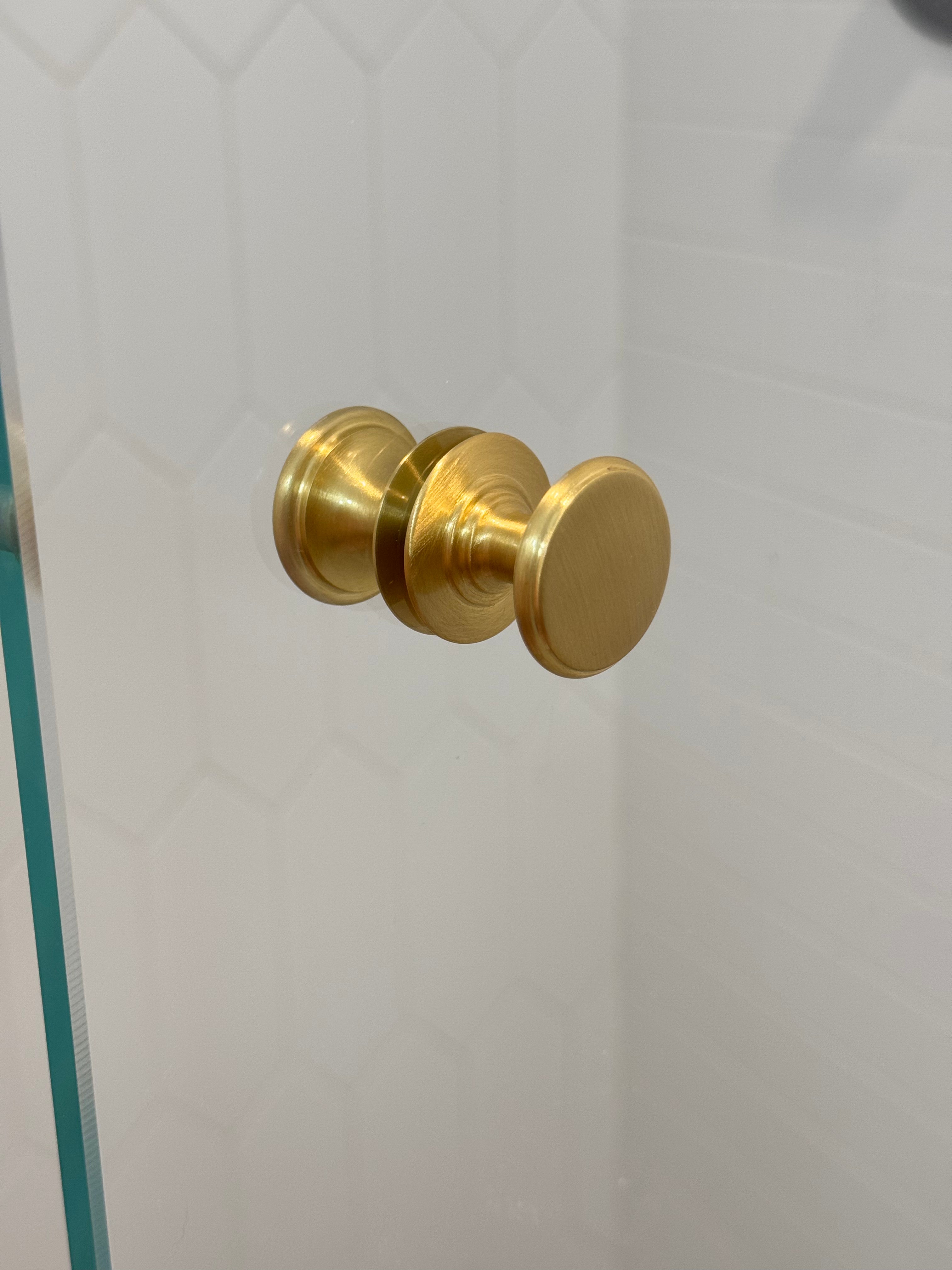 Round Satin Brass "Penny" Round Glass Shower Knob