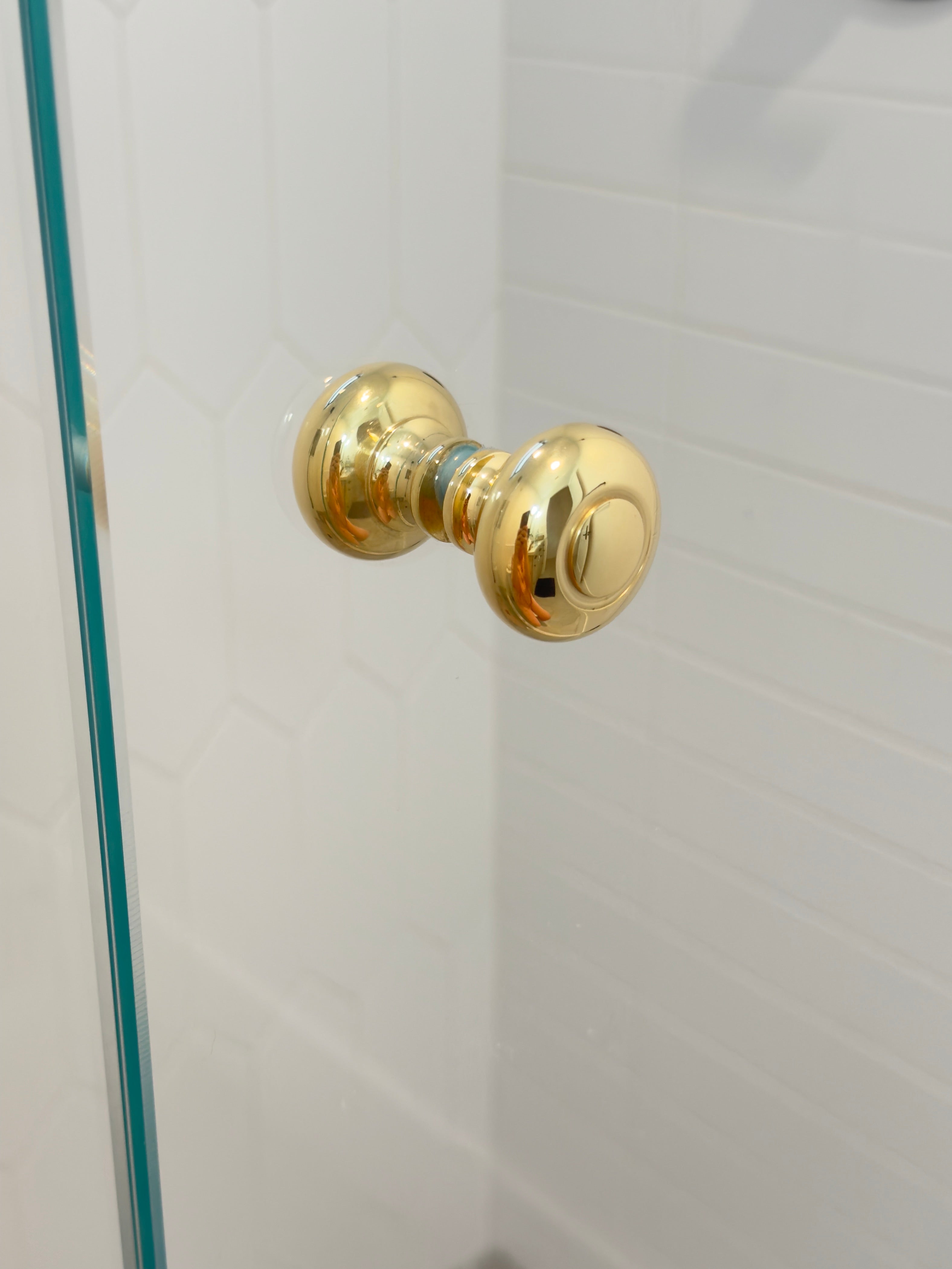 Round Polished Unlacquered Brass "Fia" Round Glass Shower Knob