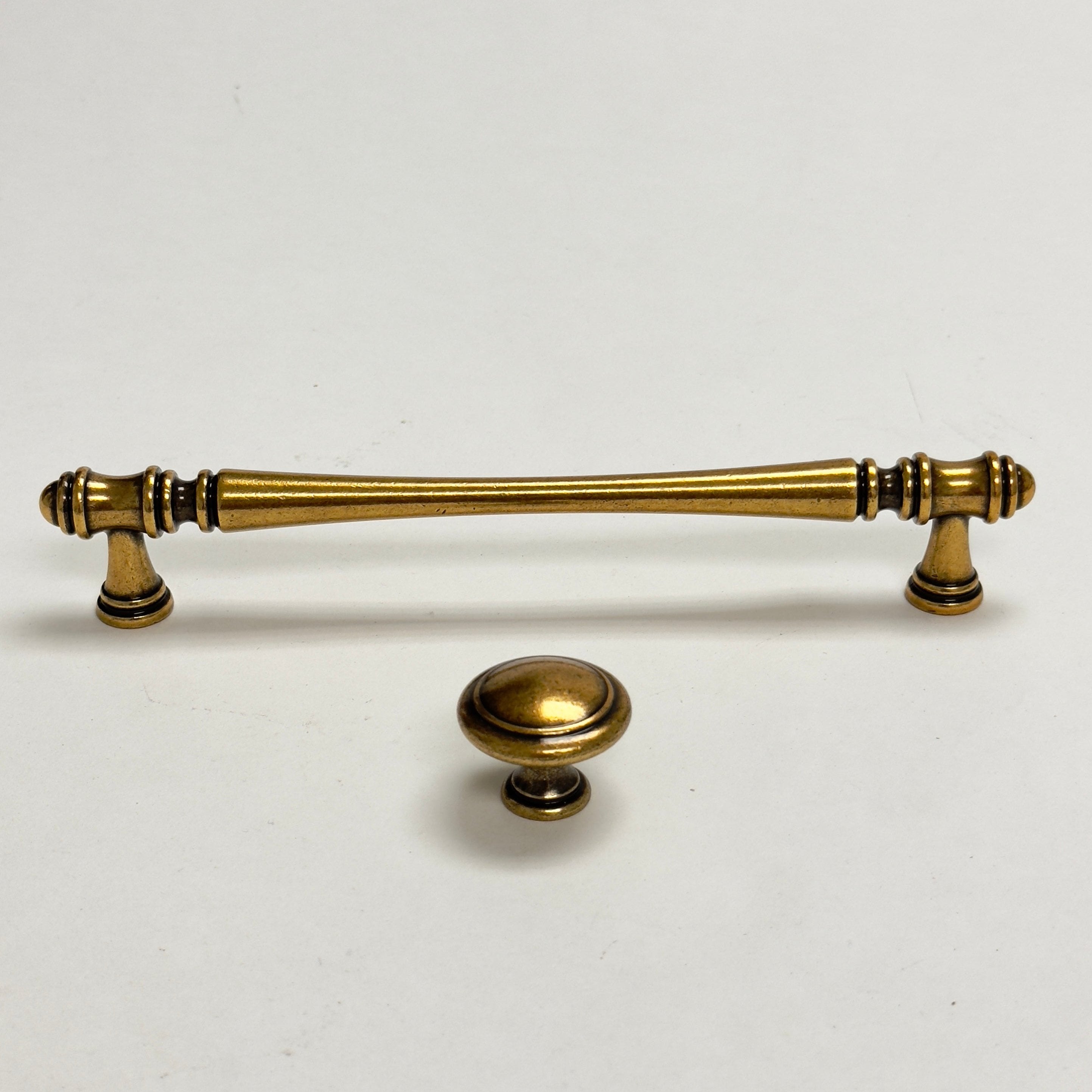 Cabinet Hardware "Palermo" Drawer Pulls and Knobs in Antique Brass - Forge Hardware Studio