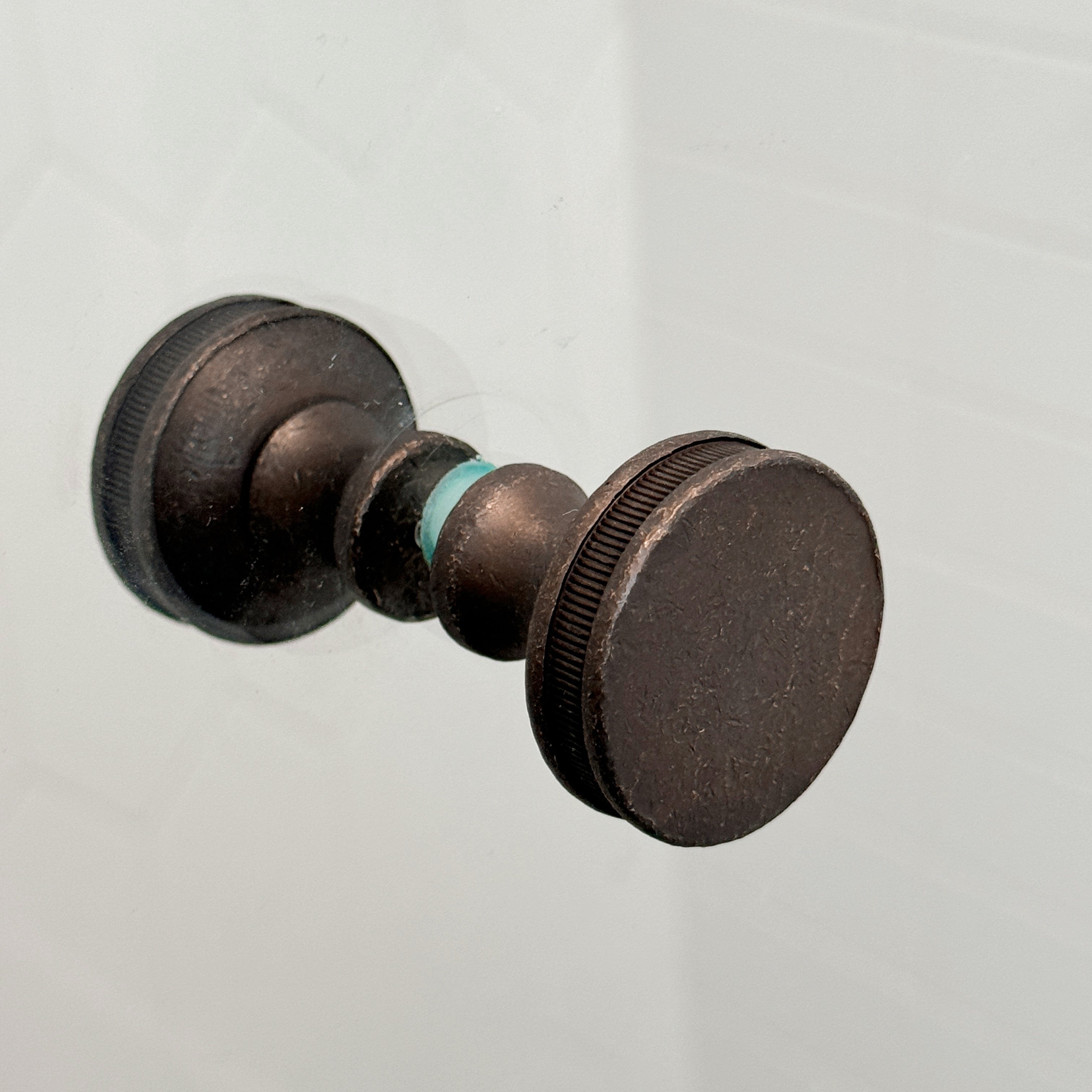 Round Distressed Bronze "Reeded" Round Glass Shower Knob