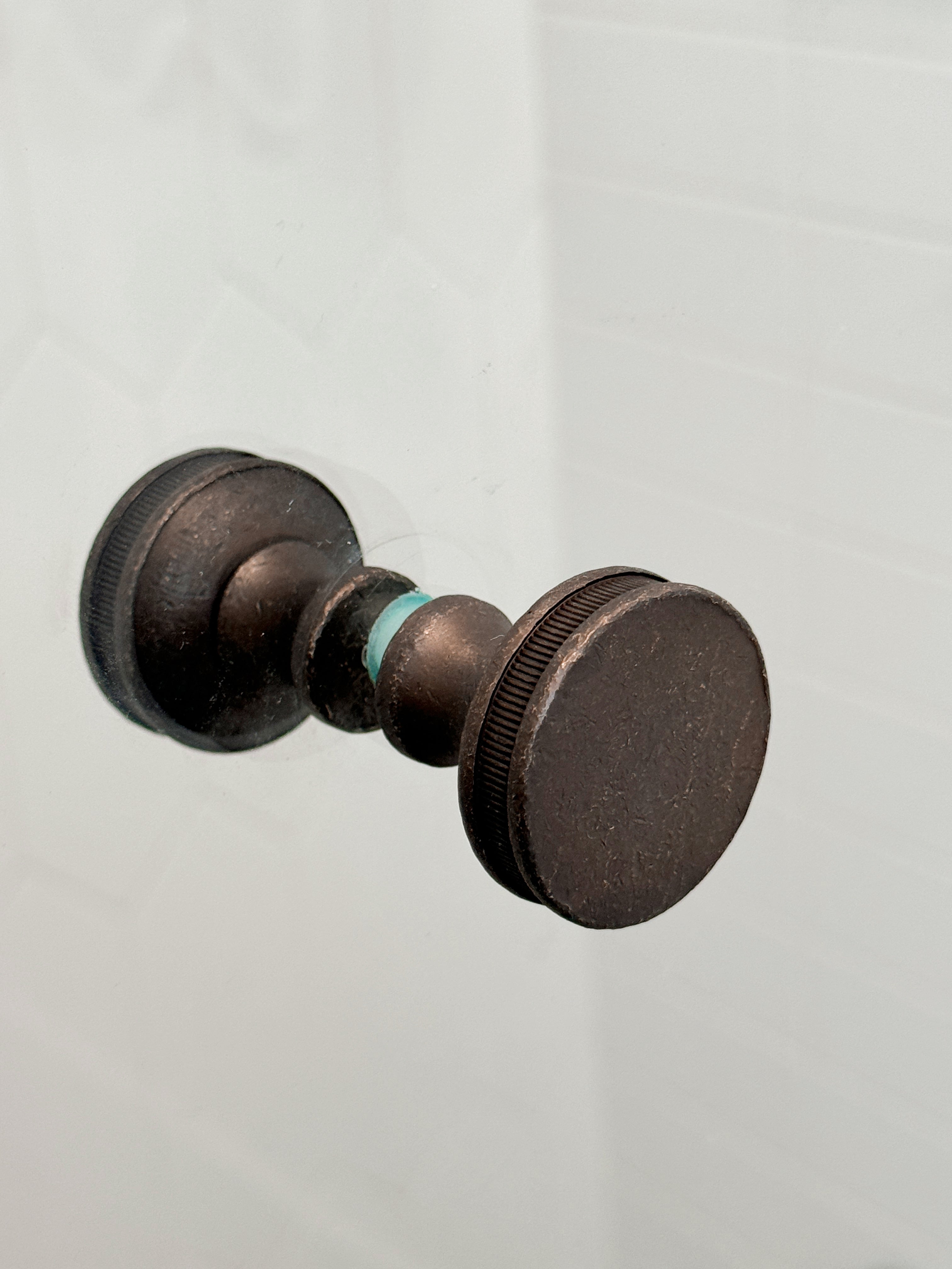 Round Distressed Bronze "Reeded" Round Glass Shower Knob