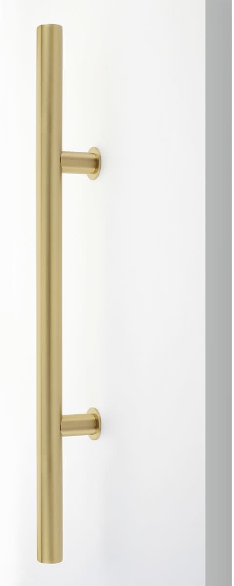 Door Pull T-Bar Round Handle in Satin Brass | Hardware for Exterior and Barn Doors - Forge Hardware Studio