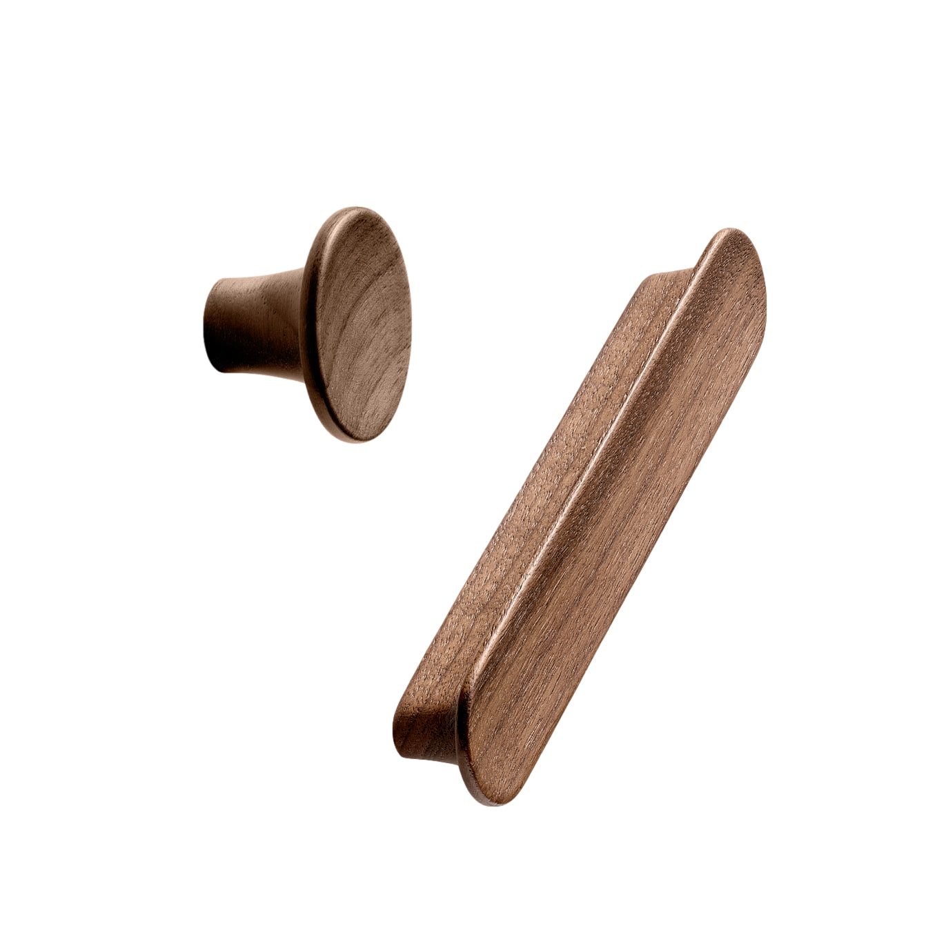 Lacquered Walnut Wood "Tuba" Cabinet Knob and Drawer Pulls