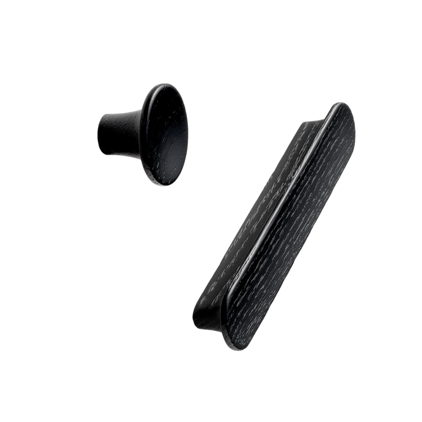 Lacquered Black Wood "Tuba" Cabinet Knob and Drawer Pulls