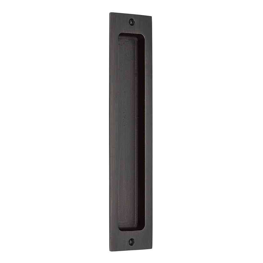 Rustic Rectangular Flush Solid Recess Door Pull in Dark Bronze