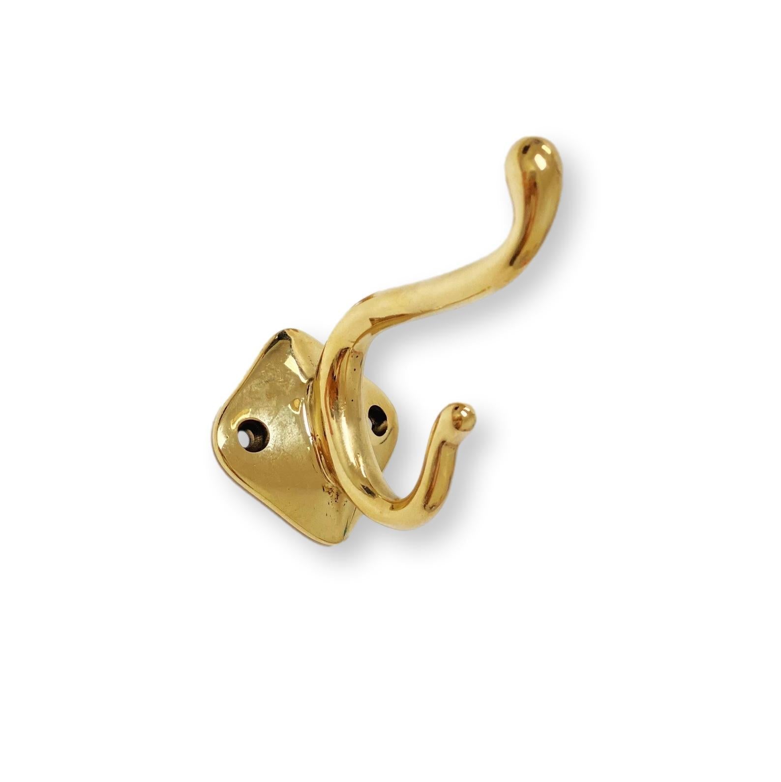 Unlacquered Brass "Louie Style 4" Polished Brass Wall Coat and Hat Hook - Forge Hardware Studio