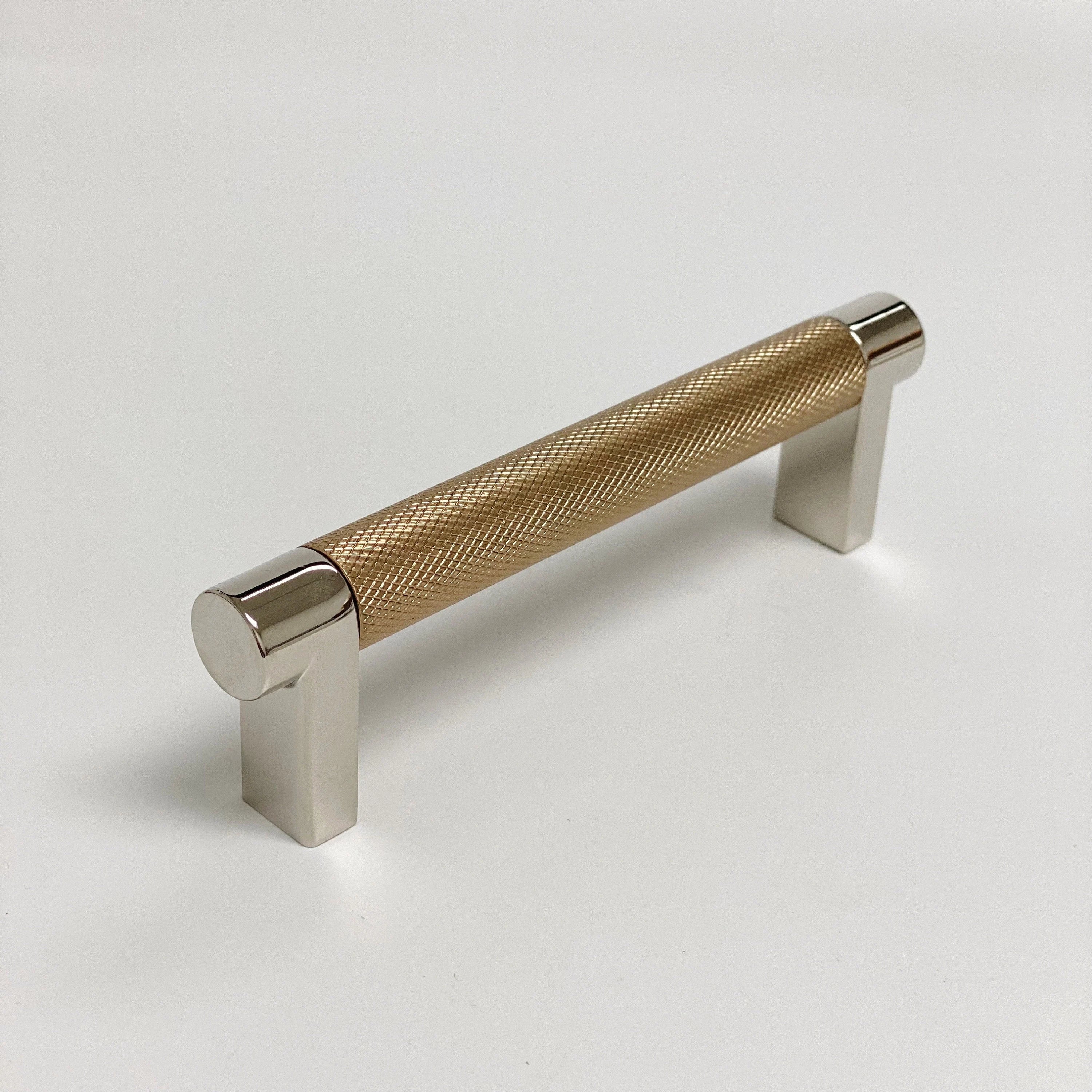 Knurled Polished Nickel and Champagne Bronze Dual-Finish Knobs and Pulls