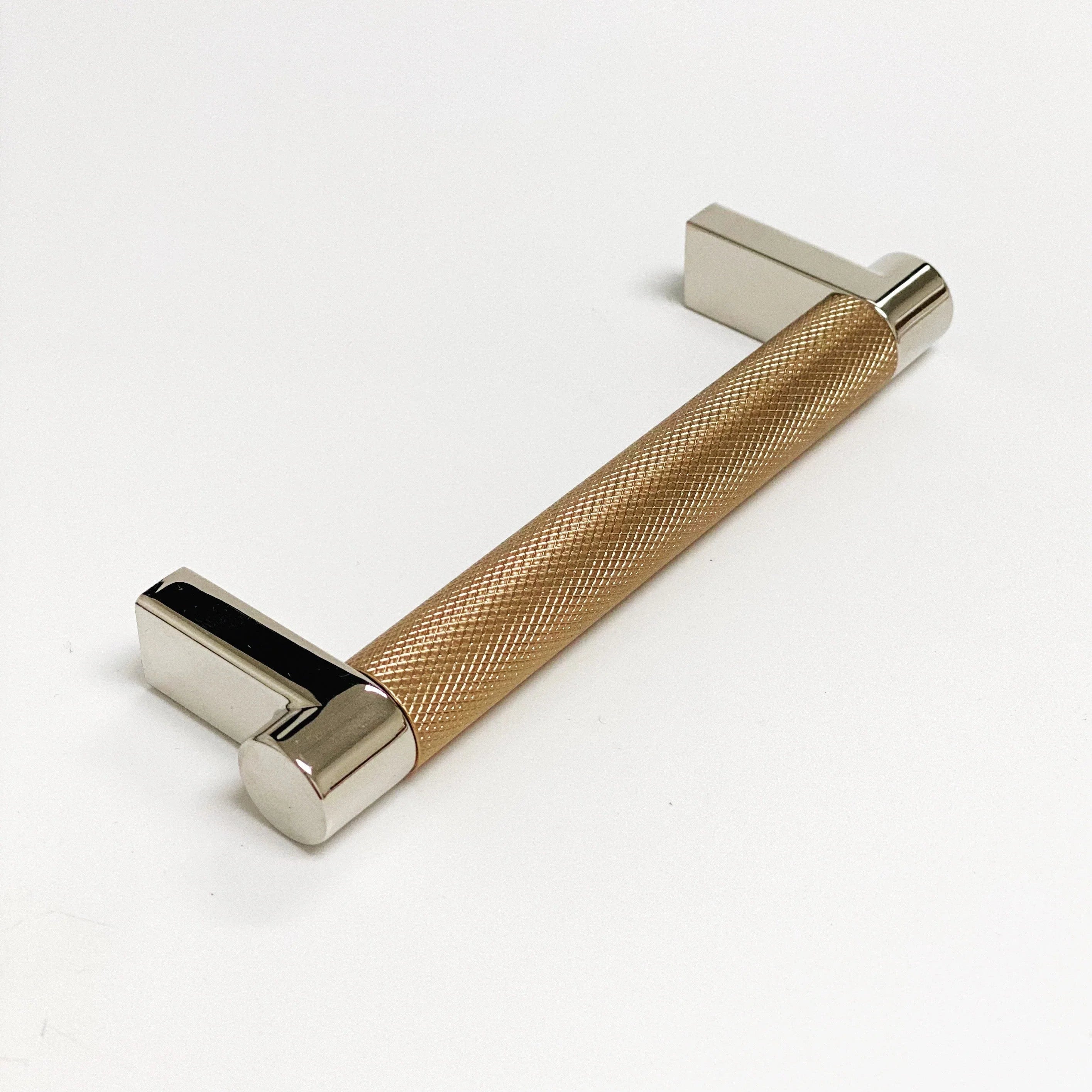 Knurled Polished Nickel and Champagne Bronze Dual-Finish Knobs and Pulls