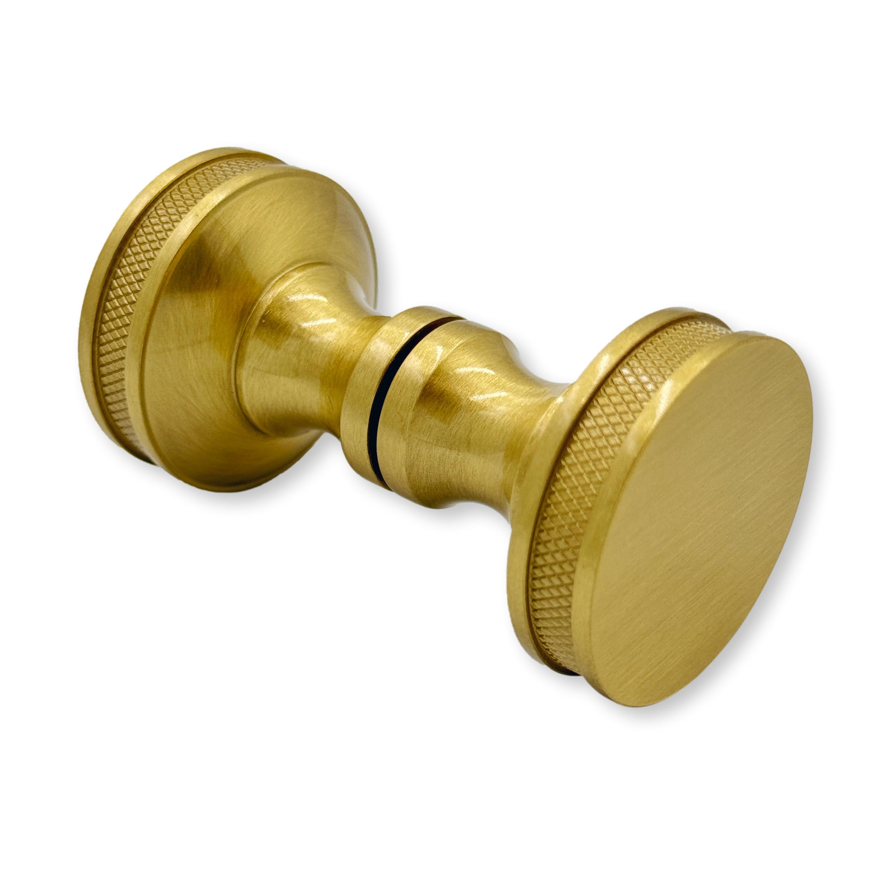 Round Satin Brass "Knurled" Round Glass Shower Knob