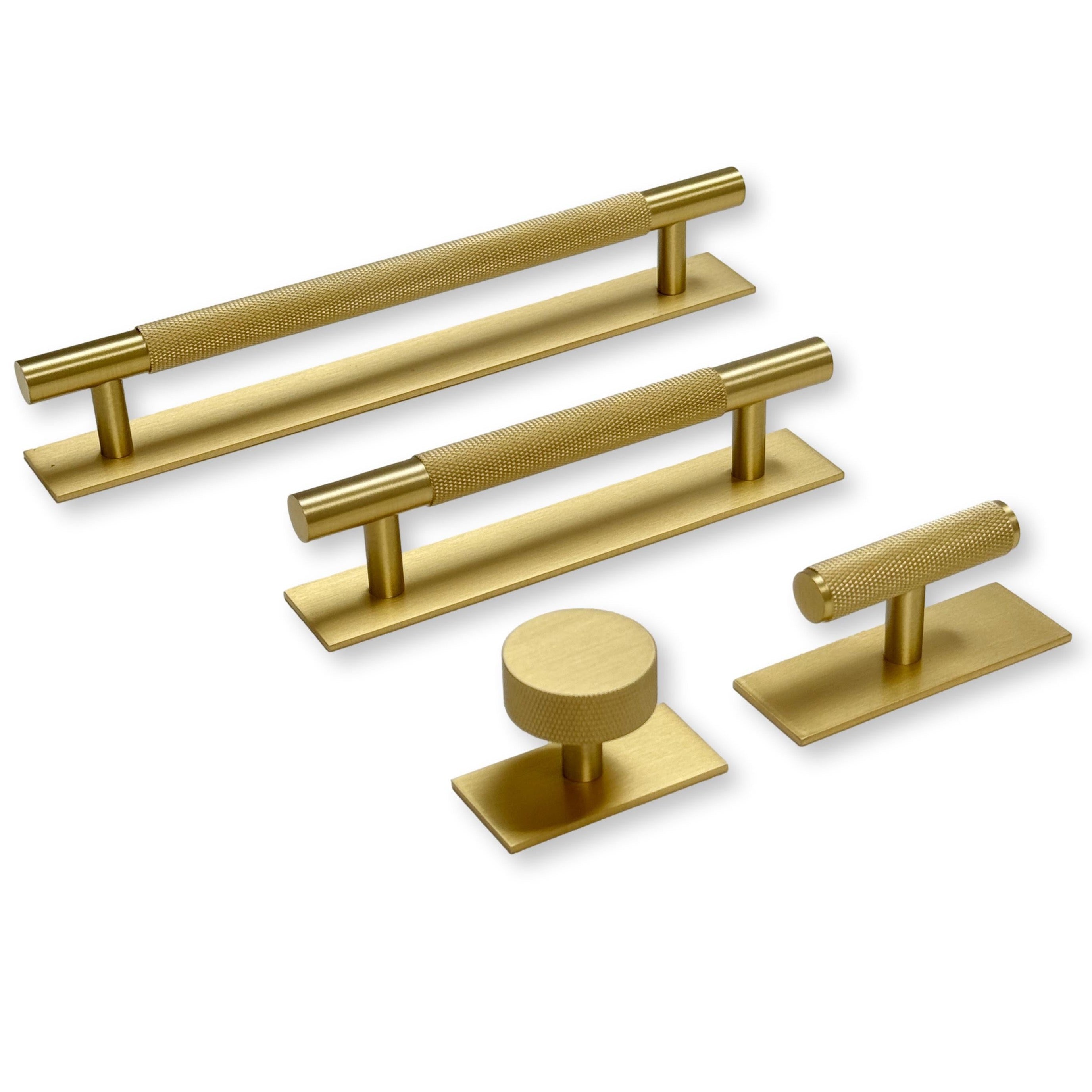 Brass Knurled "Texture Backplate" Drawer Pulls and Knobs in Satin Brass