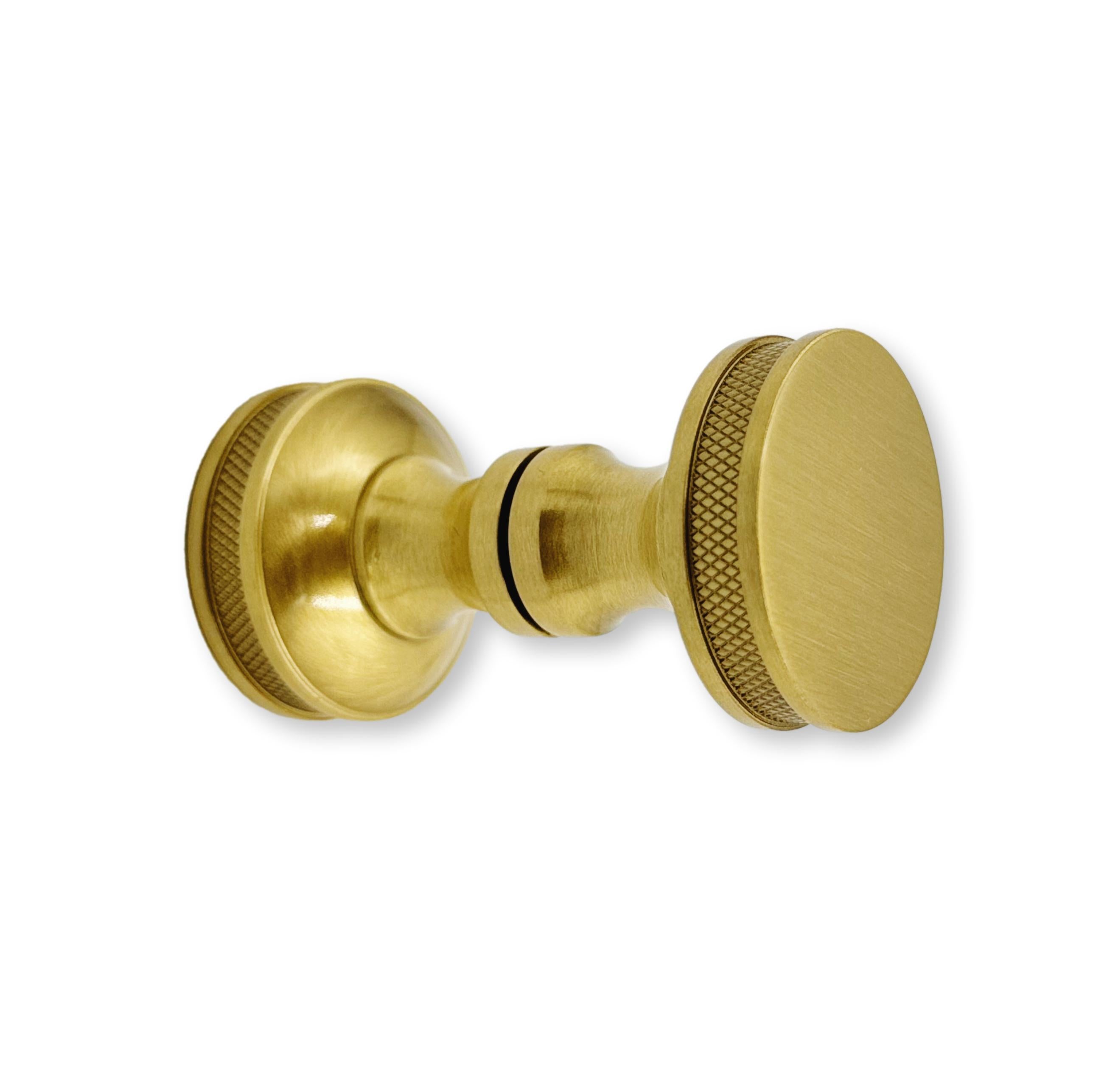 Round Satin Brass "Knurled" Round Glass Shower Knob