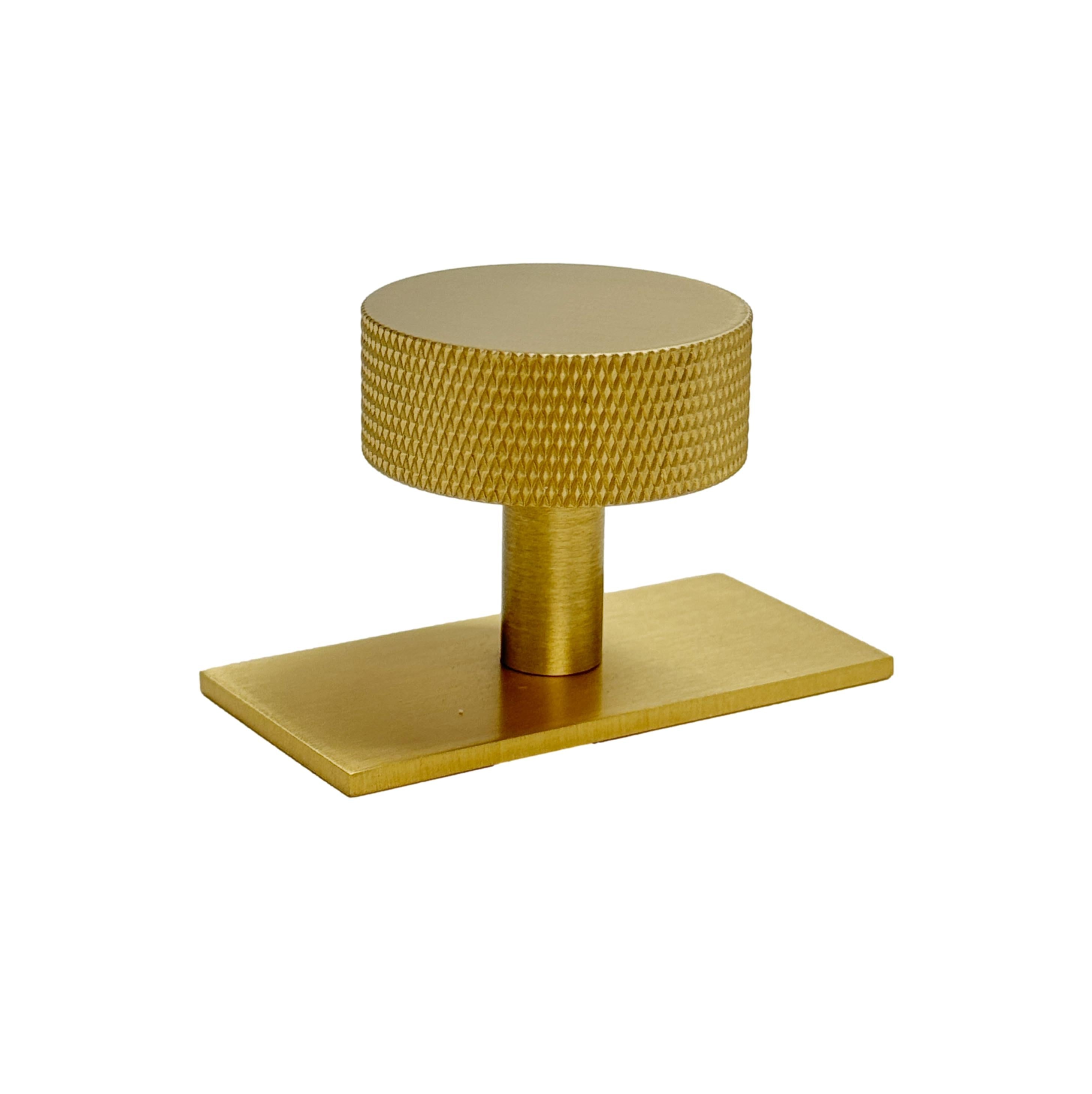 Brass Knurled "Texture Backplate" Drawer Pulls and Knobs in Satin Brass