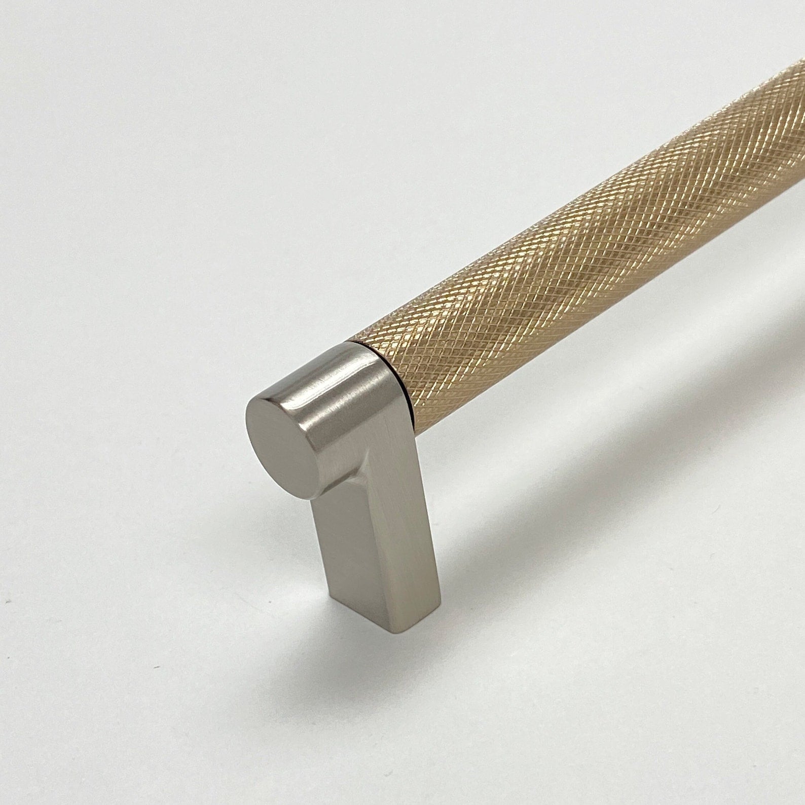 Knurled "Converse" Brushed Nickel and Champagne Bronze Dual-Finish Knobs and Pulls - Industry Hardware