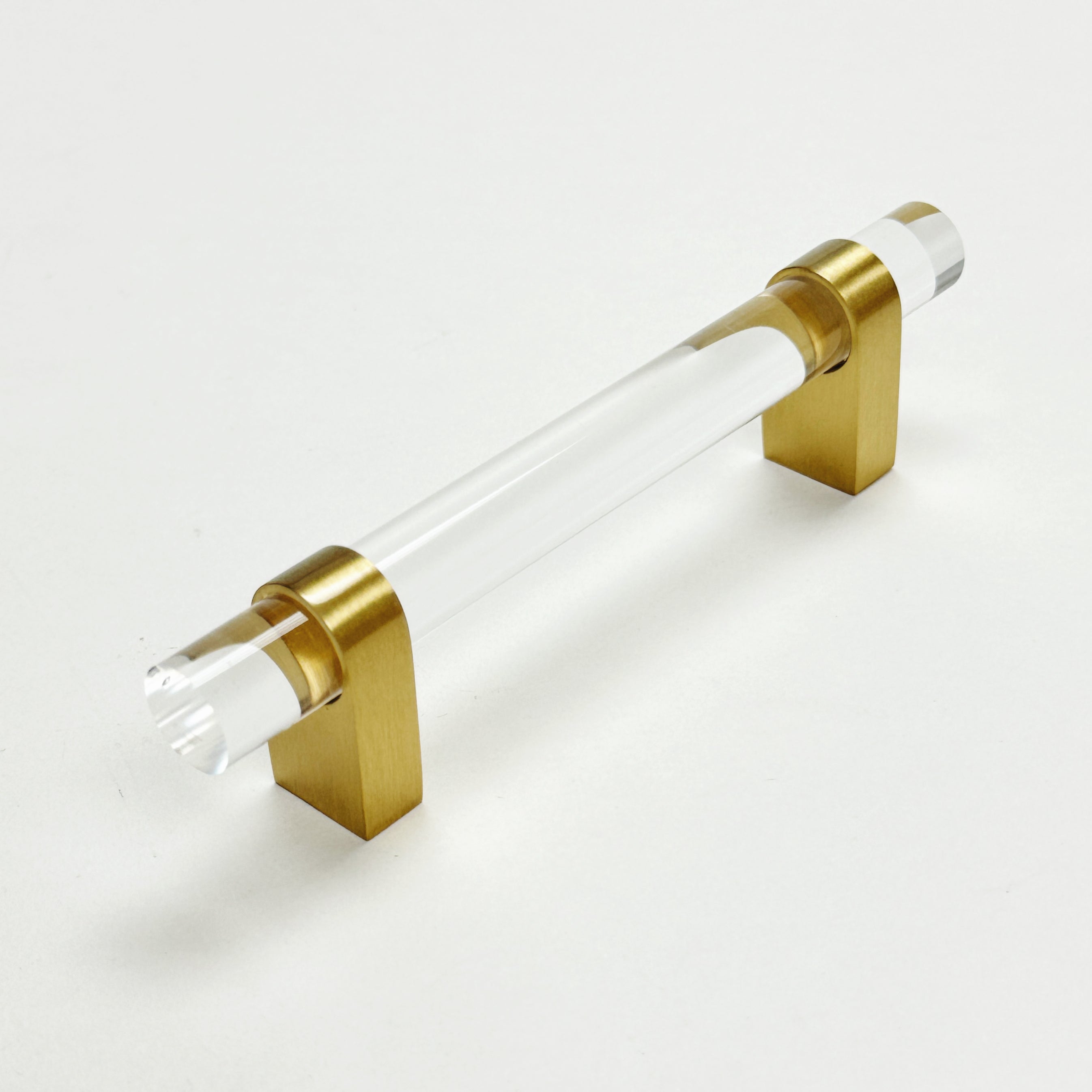 Lucite "June" Brushed Brass Drawer Pulls and Knobs - Industry Hardware