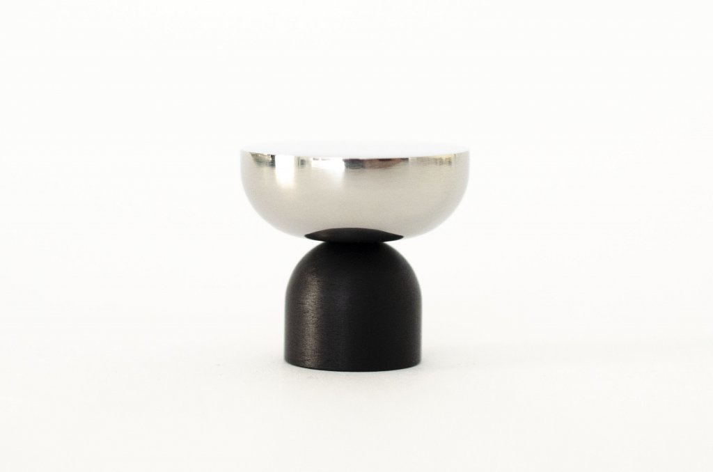 Nickel and Black "Raised Bowl" Round Cabinet Knob and Hook - Industry Hardware