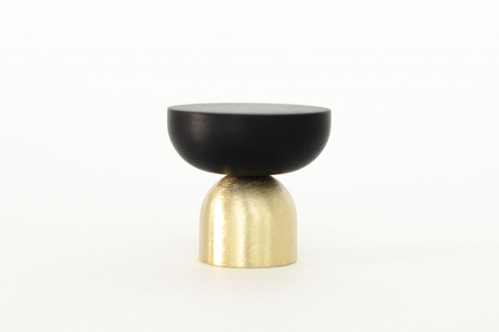 Brass and Black "Raised Bowl" Round Cabinet Knob and Hook - Industry Hardware